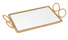 Bandeja Retangular Dourado Laço Cortesia 20cm X 12cm X 3cm