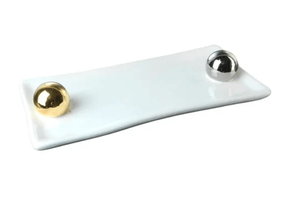 Bandeja Sphere Gold Branca com Bola em Ouro - Dani Enne Ceramica