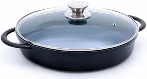 Caçarola Baixa Redonda Preta com Tampa de Vidro 30cm - Hercules