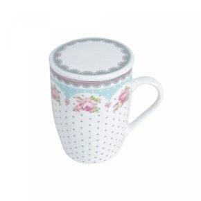 Caneca de Porcelana Super White com Tampa e Filtro Amélia Verde/Branca 340ml - Lyor