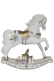 Cavalo Balanço Natalino Branco e Dourado 20cm - Cromus