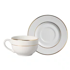 Conjunto C/ 6 Xíc. Chá Filete com Pires Branco Pérola Premium Edition - Alleanza Ceramica