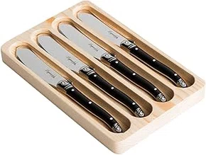 Conjunto de 4 Facas Luxo para Manteiga com Bandeja de Madeira Preto - Laguiole
