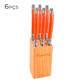 Conjunto de 6 Facas Luxo com Cepo de Madeira Laranja - Laguiole La Tour
