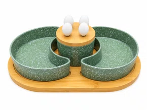 Conjunto Petisqueira Porcelana e Bambu Verde Granito 8 Peças - In Casa