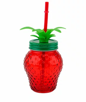Copo com Canudo Morango Vidro 4810ml - Tuut