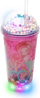 Copo Decorativo de Plástico com Canudo e Luz Led Sereia 460ml - Lyor