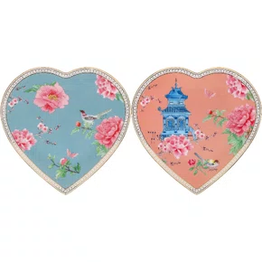 Duo Prato Coração Pink Blue Peony 22,5cm - Tea Delight