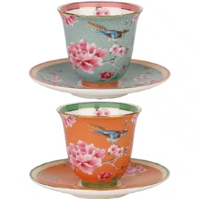 Duo Xícara de Café Blue Orange Peony 80ml - Tea Delight