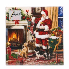Guardanapo Papel Natal Noel Lareira 33x33 20 Folhas - Ambiente