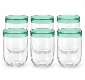 Jogo 6 Copos em Vidro com Detalhe Verde 480ml - In Casa