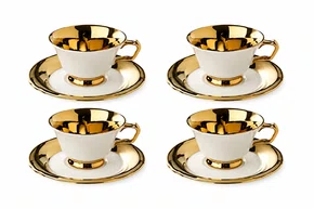 Jogo 8 Peças para Café Aurine 90ml Branco e Dourado - Full Fit