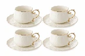 Jogo de 8 Peças para Chá Rêve Blanc New Bone China com Filado Dourado - Full Fit