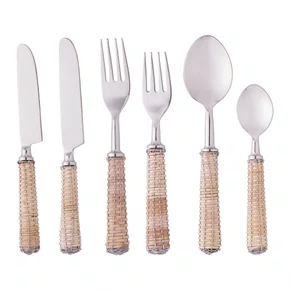 Jogo de Talheres com Cabo de Rattan Inox 6Pçs - Wolff