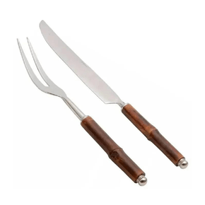 Faca e Garfo para Assado Cabo Bambu 2 Peças