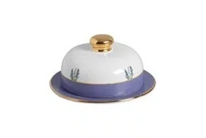 Manteigueira Francesa Cerâmica Roxa C/filete Ouro Boca de Leao - Scalla