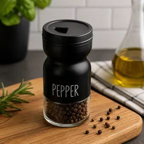 Pimenteiro de Vidro com Tampa Metal Preto 120ml