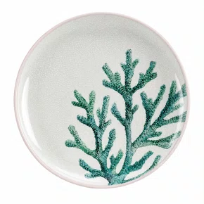 Prato Raso em Melamina Arredondado Desenho Coral Verde - Entrecasa
