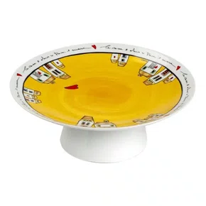 Prato para Bolo com Pé 27x10cm Le Casette Amarelo - Ergan