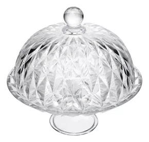 Prato para Bolo com Pé e Tampa Diamond 25x23,5cm - Lyor