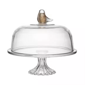 Prato para Bolo de Cristal com Pe e Tampa Bird 30 Cm