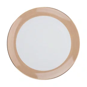 Prato Raso Branco com Borda Pintada e Filete de Ouro 6 Peças - Mameg