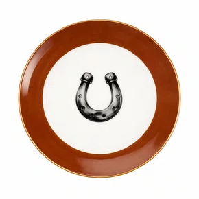Prato Sobremesa Porcelana de Ferradura Filete de Ouro 6 Peças - Mameg
