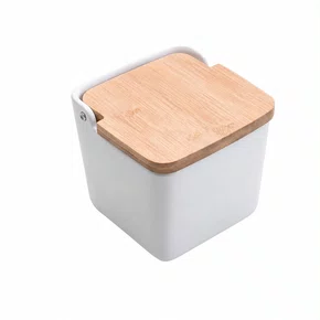 Saleiro de Ceramica com Tampa de Bambu Bianco