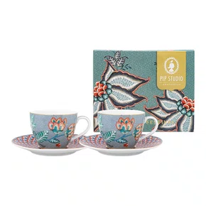 Set/2 Xícara de Cafezinho Azul - Flower Festival - Pip Studio