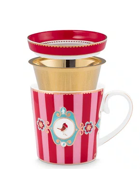 Set Caneca Chá 3 Peças Medallion Stripes Vermelho Rosa - Pip Studio