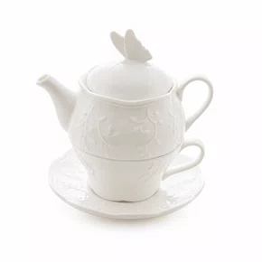 Set de Cha de Porcelana New Bone Butterfly Flower 3 Pecas