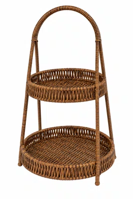 Suporte para Doce em Fibra Cestaria 2 Andares Caramelo 25x25x41cm - Entrecasa