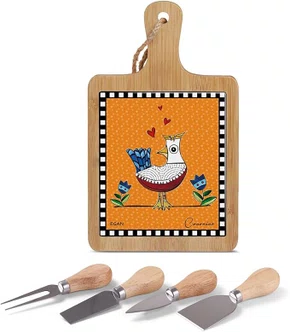 Tábua Aperitivo com Facas Queijo 24x15cm Cocorico - Egan