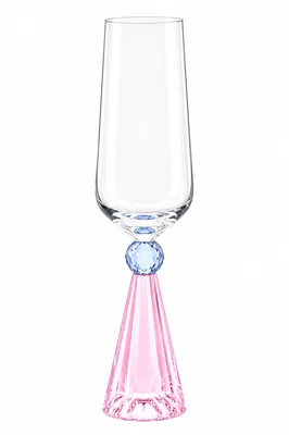 Taca Diamond Champanhe Cristal Azul e Rosa 06 Pecas