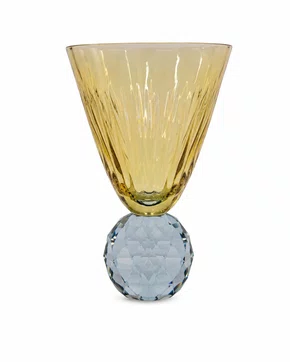 Tacas Vidro 06 Peças Ambar Base Esculpido Cristal Azul - In Casa