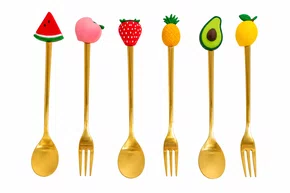 Talher Sobremesa Frutas 6 Pecas Dourado - Tuut