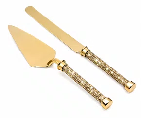 Talheres de Bolo 2 Pçs Cabo Trançado Dourado 32cm