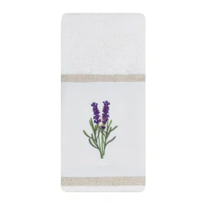 Toalha Branca com Faixa Branca Bordada Lavanda - Mameg