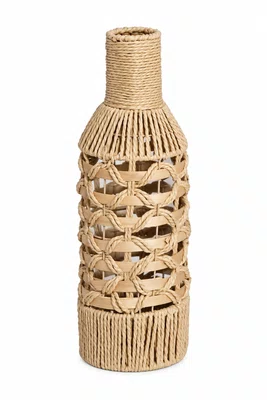 Vaso em Fibra Cestaria Tipo Garrafa Bege 16x16x50cm - Bege