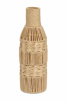 Vaso em Fibra Cestaria Tipo Garrafa Pequeno Bege 16x16x50cm - Entrecasa