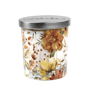 Vela em Vidro com Tampa Fall Leaves e Flowers