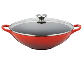 Wok 32cm com Tampa de Vidro Vermelho Cerise - Le Creuset