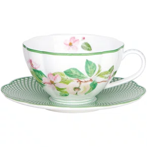 Xícara de Chá e Pires Apple Blossom Horticool 200ml Green - Tea Delight