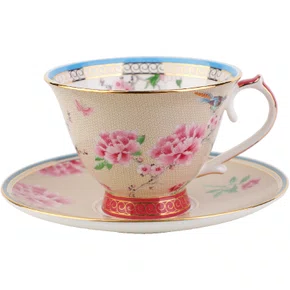 Xícara de Chá e Pires Beige Peony 250ml - Tea Delight