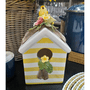 Casinha Decorativa Listras Amarelas e Pássaro