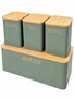 Conjunto 4 Caixas Organizadoras Cozinha Metal Verde com Tampa de Bambu - In Casa