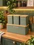 Conjunto 4 Caixas Organizadoras Cozinha Metal Verde com Tampa de Bambu - In Casa