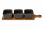 Conjunto Petisqueira Bowls Cerâmica e Bandeja Madeira 4peças - In Casa