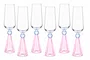 Taca Diamond Champanhe Cristal Azul e Rosa 06 Pecas