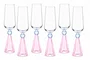 Taca Diamond Champanhe Cristal Azul e Rosa 06 Pecas